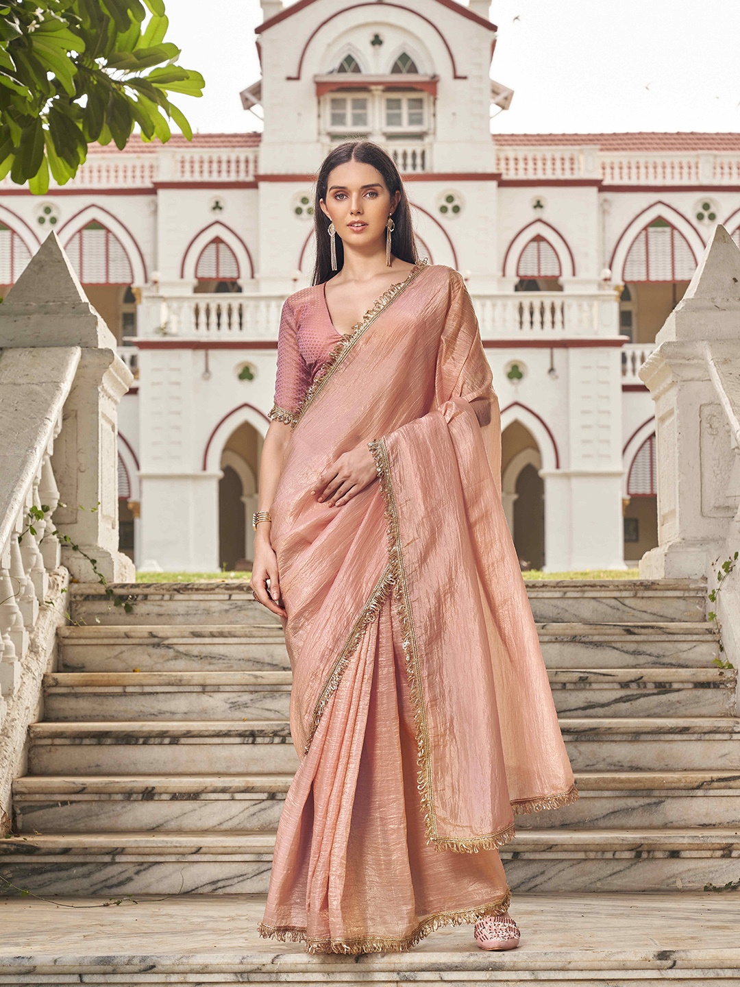 

Tikhi Imli Sequinned Organza Saree, Peach