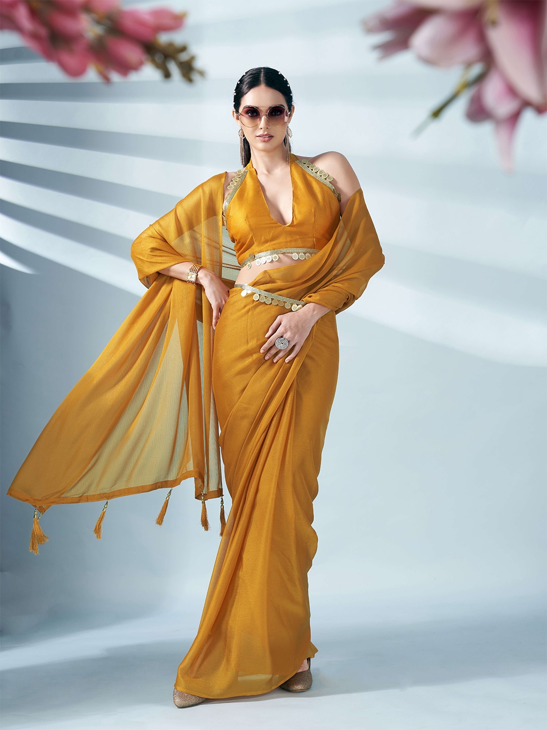

Tikhi Imli Satin Saree With Belt, Mustard