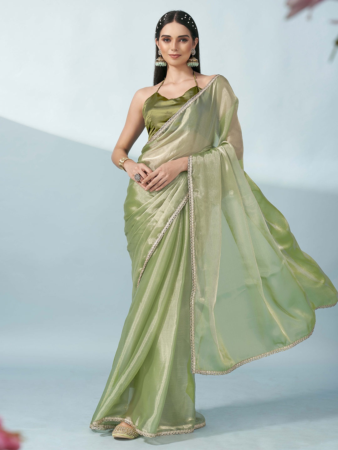 

Tikhi Imli Sequinned Satin Saree, Green