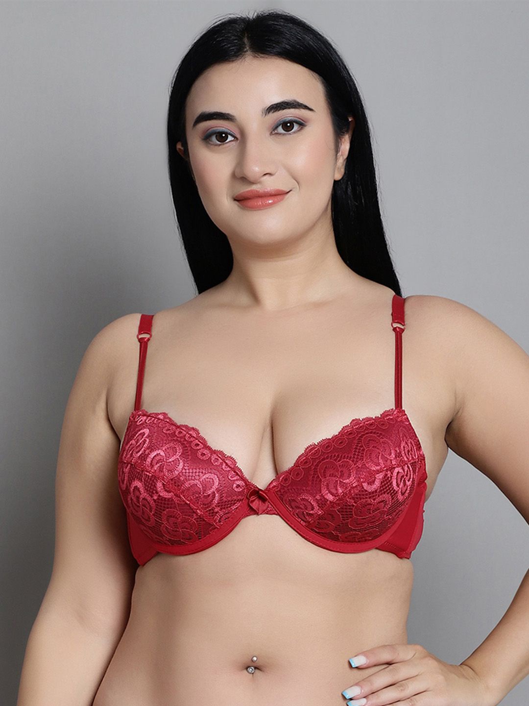 

MAKCLAN Bra Medium Coverage Underwired Lightly Padded, Red