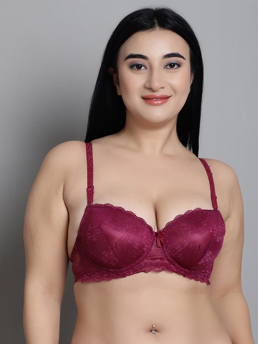 

MAKCLAN Floral Bra Medium Coverage Underwired Lightly Padded, Maroon