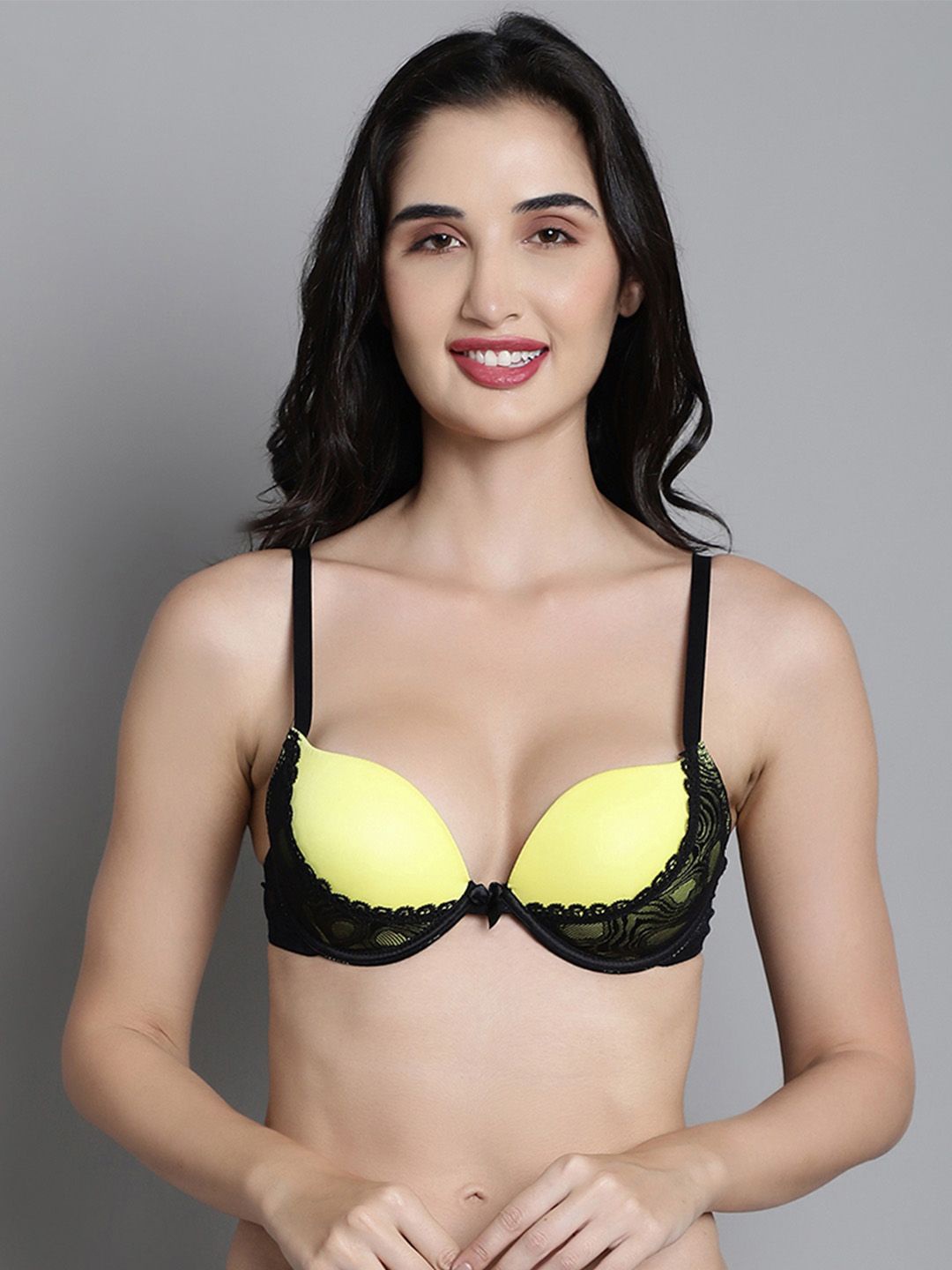 

MAKCLAN Floral Bra Medium Coverage Underwired Lightly Padded, Yellow