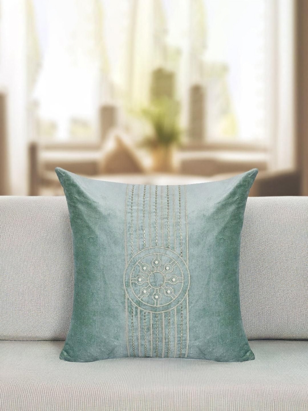 

Athome by Nilkamal Sea Green & Silver-Toned Embroidered Square Cushion Covers
