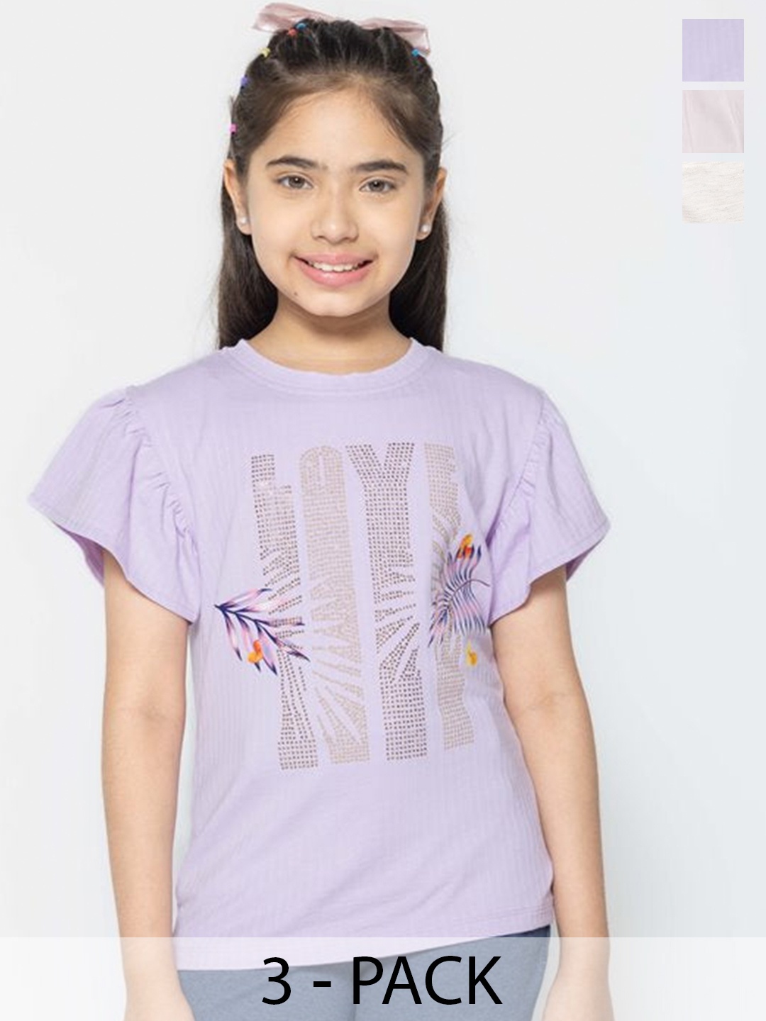 

PAMPOLINA Striped Flutter Sleeve Cotton Top, Multi