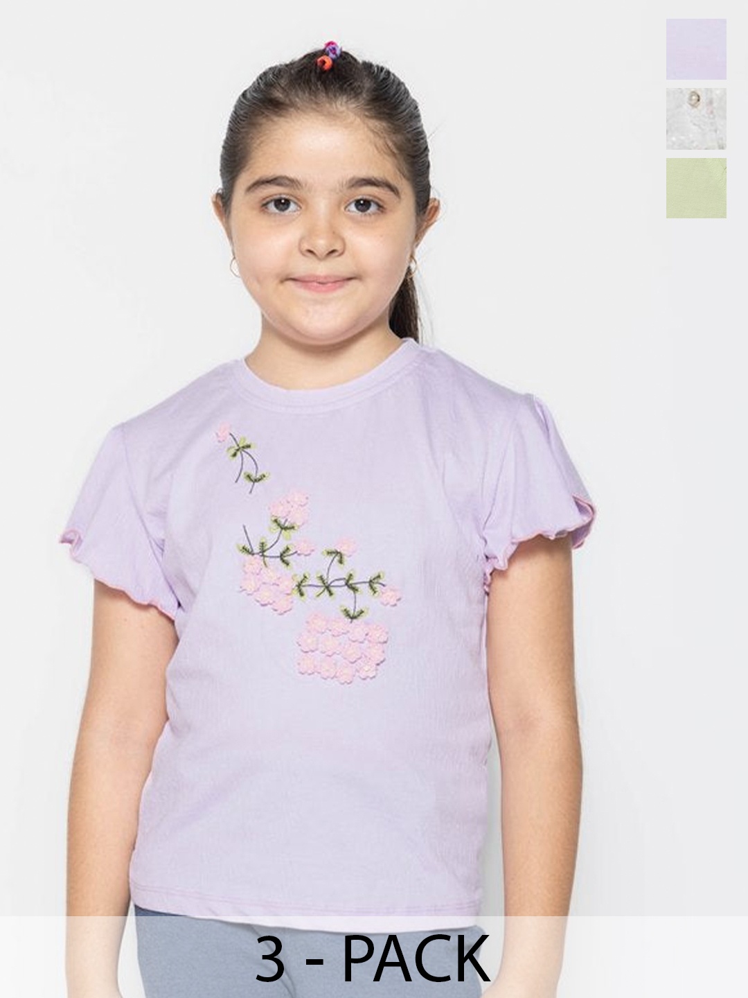 

PAMPOLINA Floral Print Mandarin Collar Flared Sleeve Cotton Top, Multi