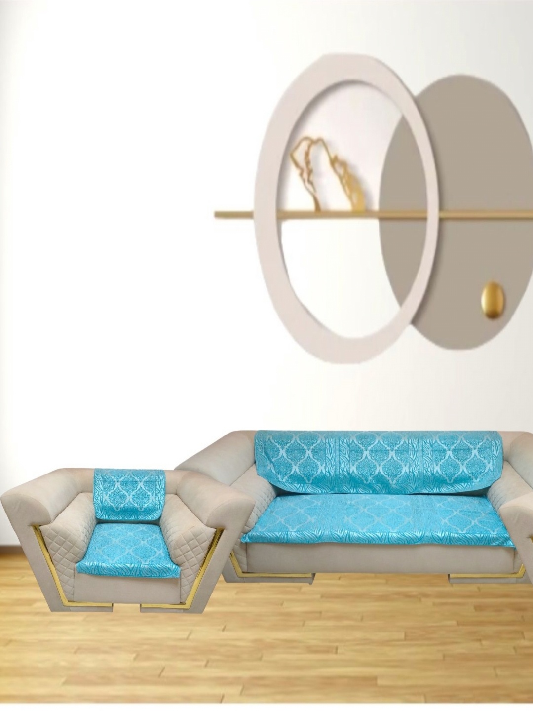 

MONKDECOR Blue Printed Velvet Sofa Cover