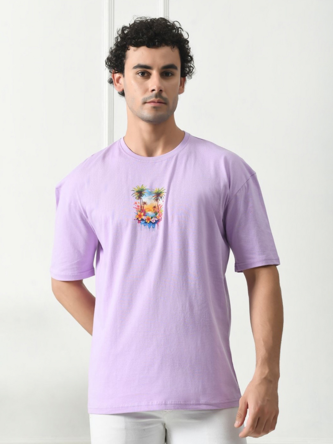 

FITINC Men Printed Bio Finish Raw Edge T-shirt, Lavender