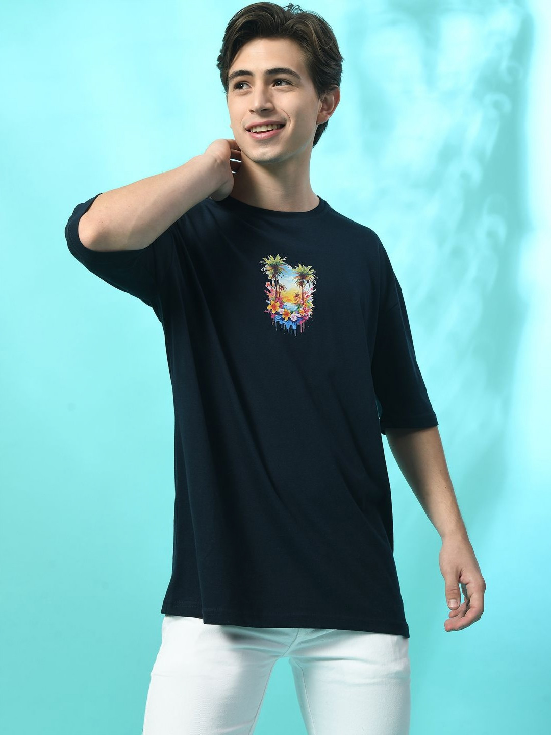

FITINC Men Printed V-Neck Bio Finish Pockets T-shirt, Navy blue