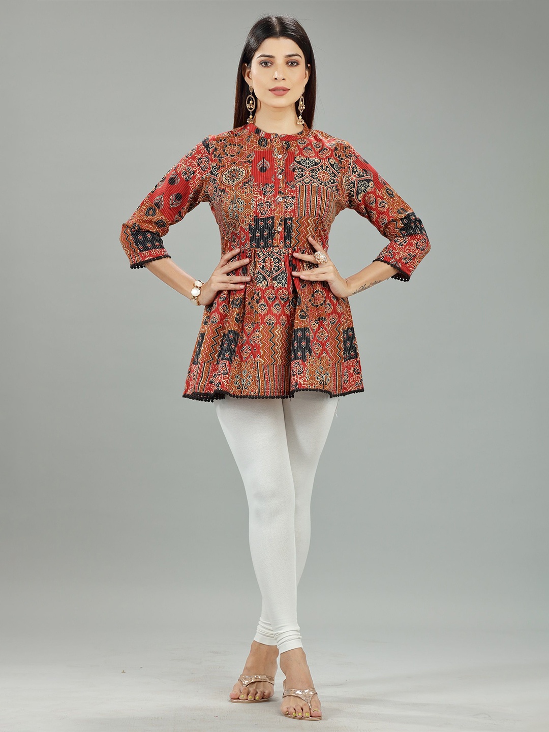 

COTTON CULTURE Floral Printed Pure Cotton Kurti, Maroon