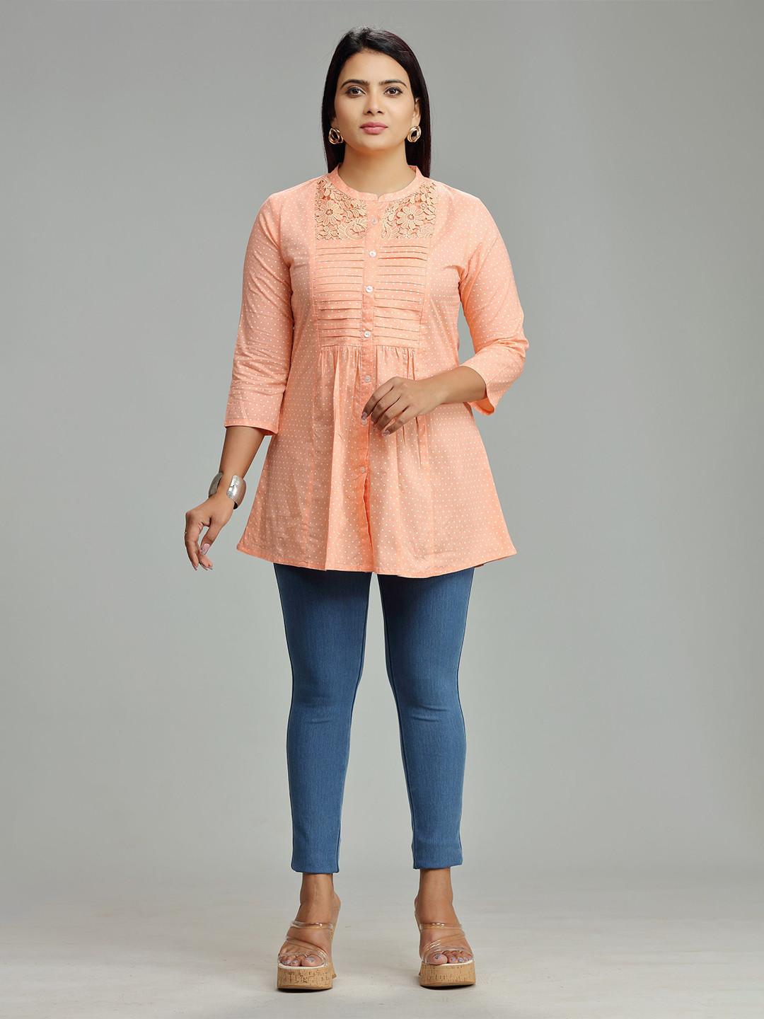 

COTTON CULTURE Polka Dot Printed Pure Cotton Anarkali Kurti, Orange