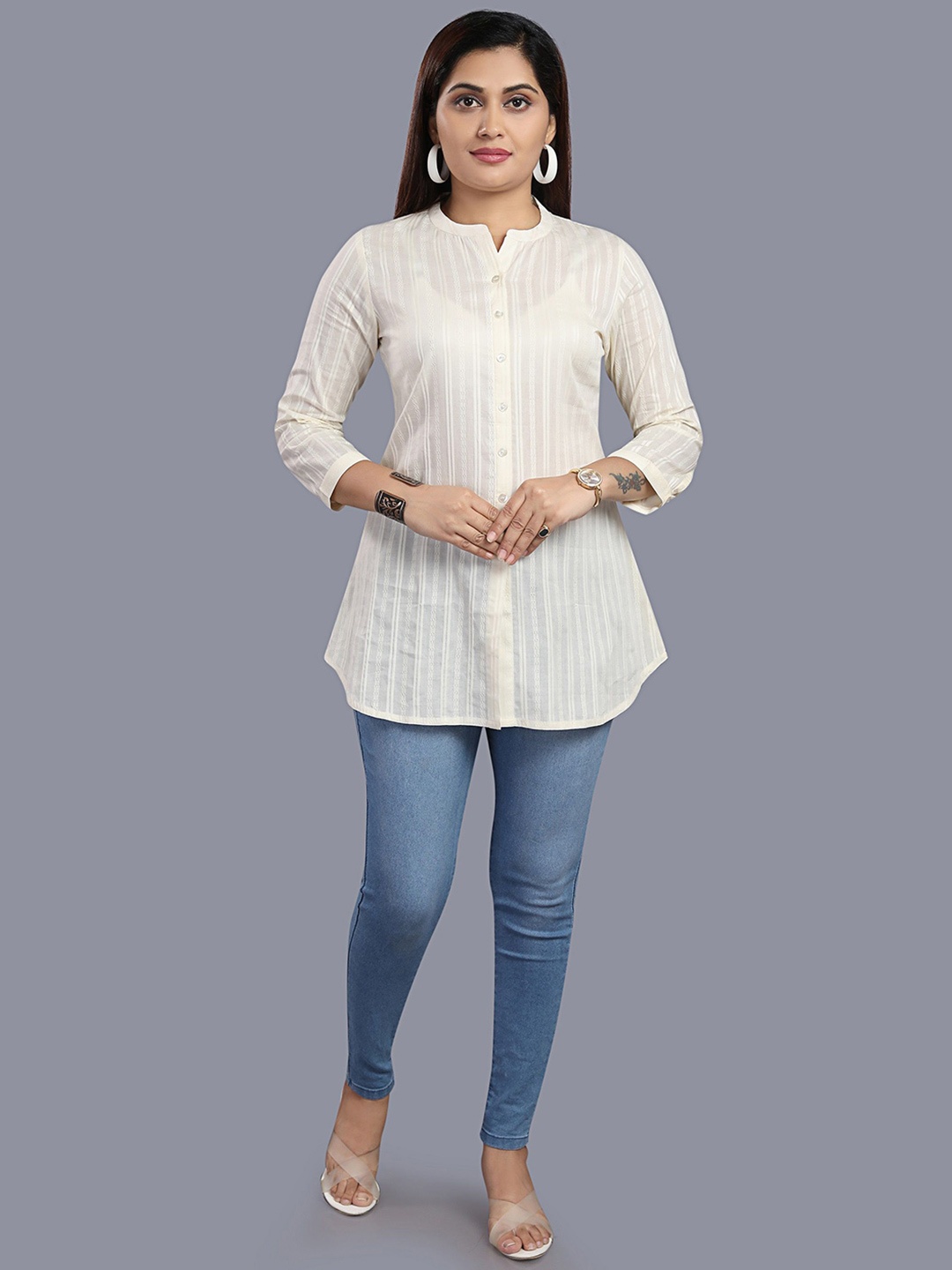 

COTTON CULTURE Embroidered Pure Cotton Kurti, Off white