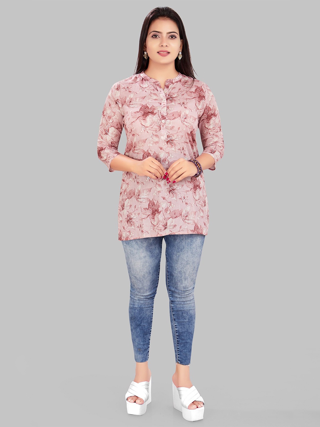 

COTTON CULTURE Floral Printed Pure Cotton Kurti, Peach