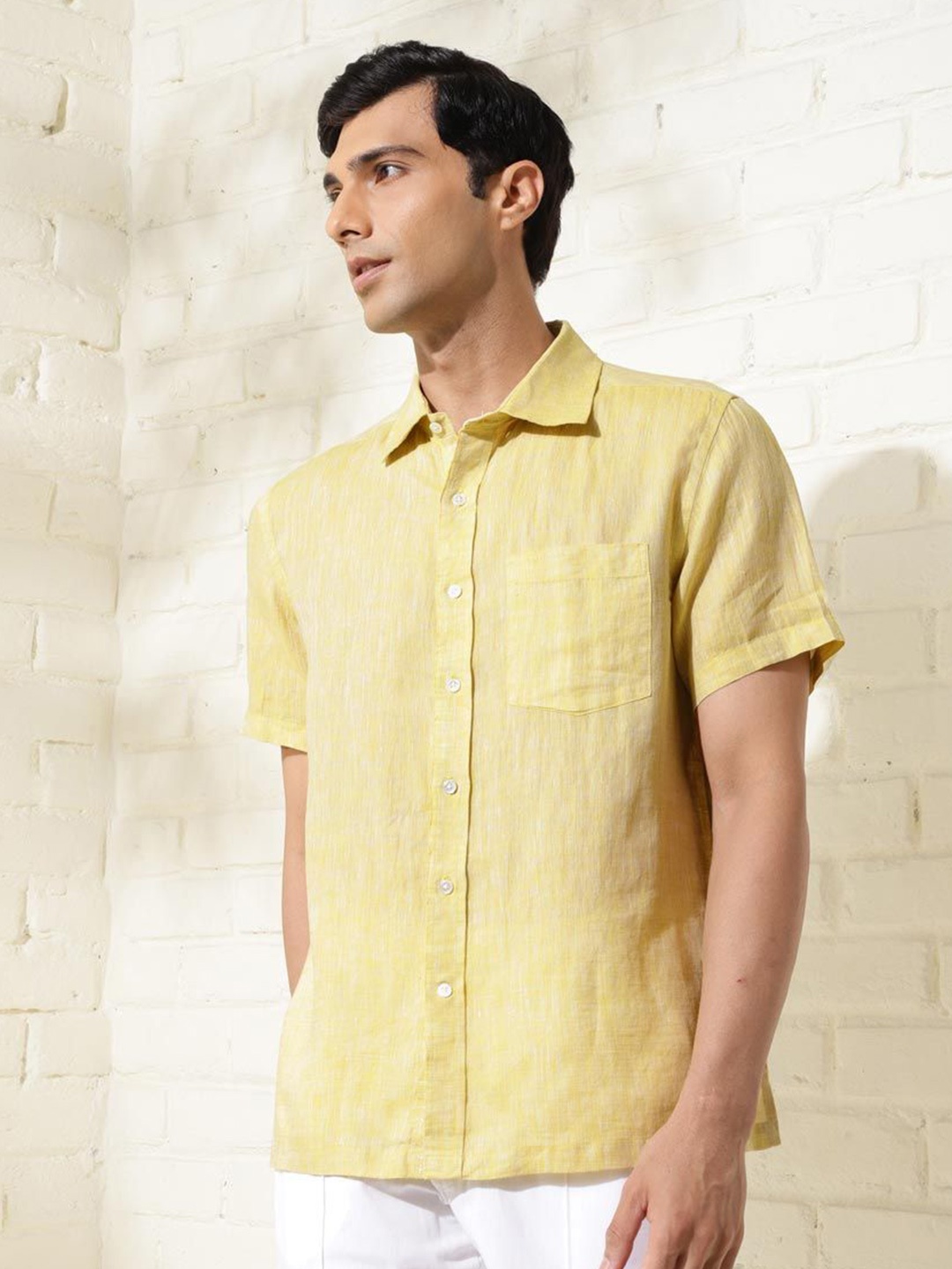 

Fabindia Men Opaque Casual Shirt, Yellow