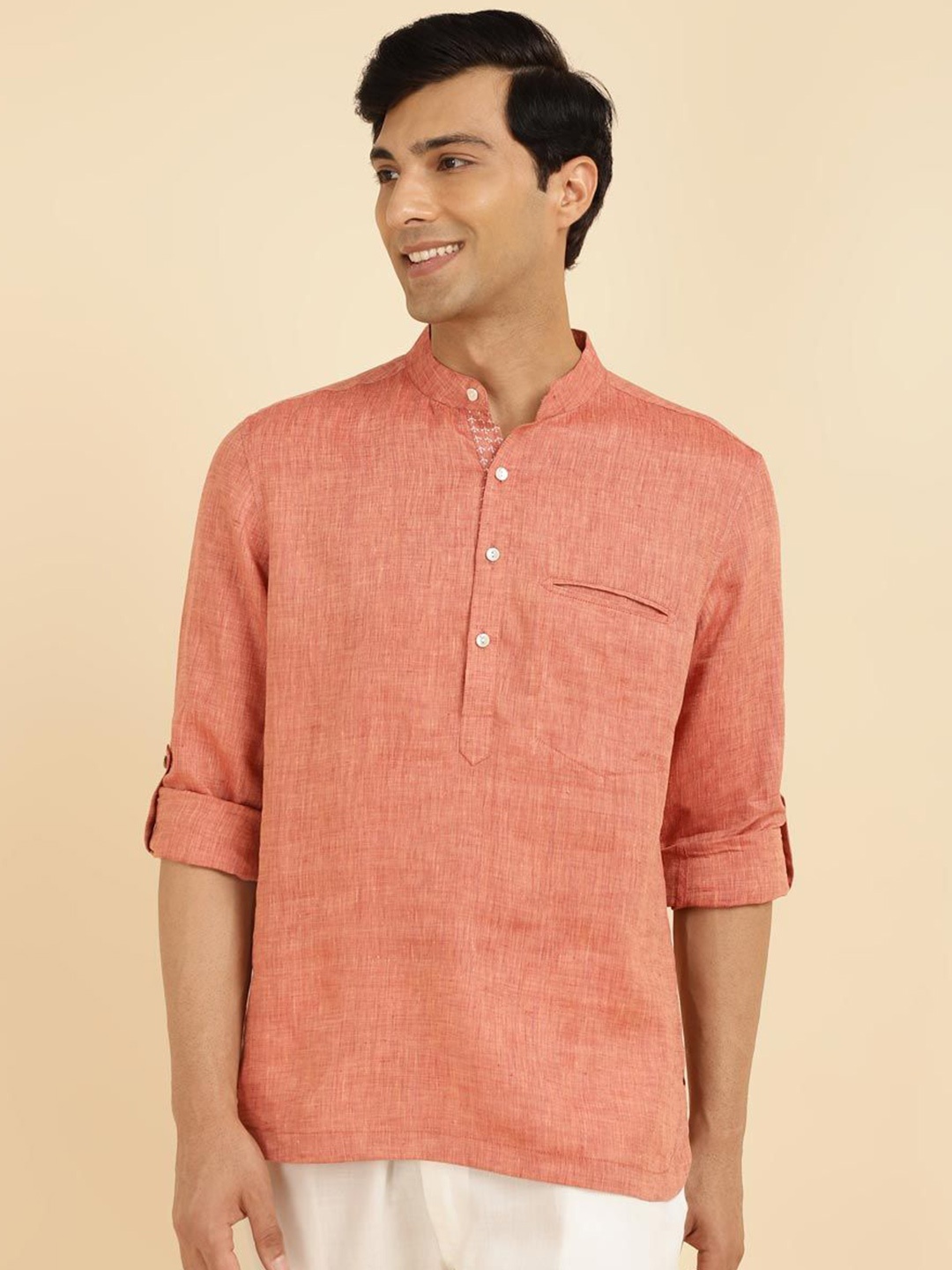 

Fabindia Men Slim Fit Opaque Casual Shirt, Red