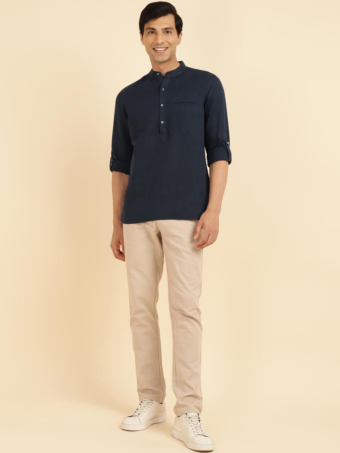 

Fabindia Men Slim Fit Opaque Casual Shirt, Navy blue