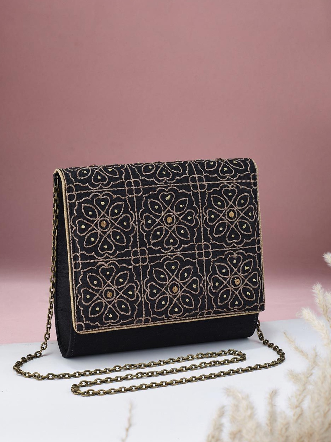 

Fabindia Embroidered Purse Clutch, Black