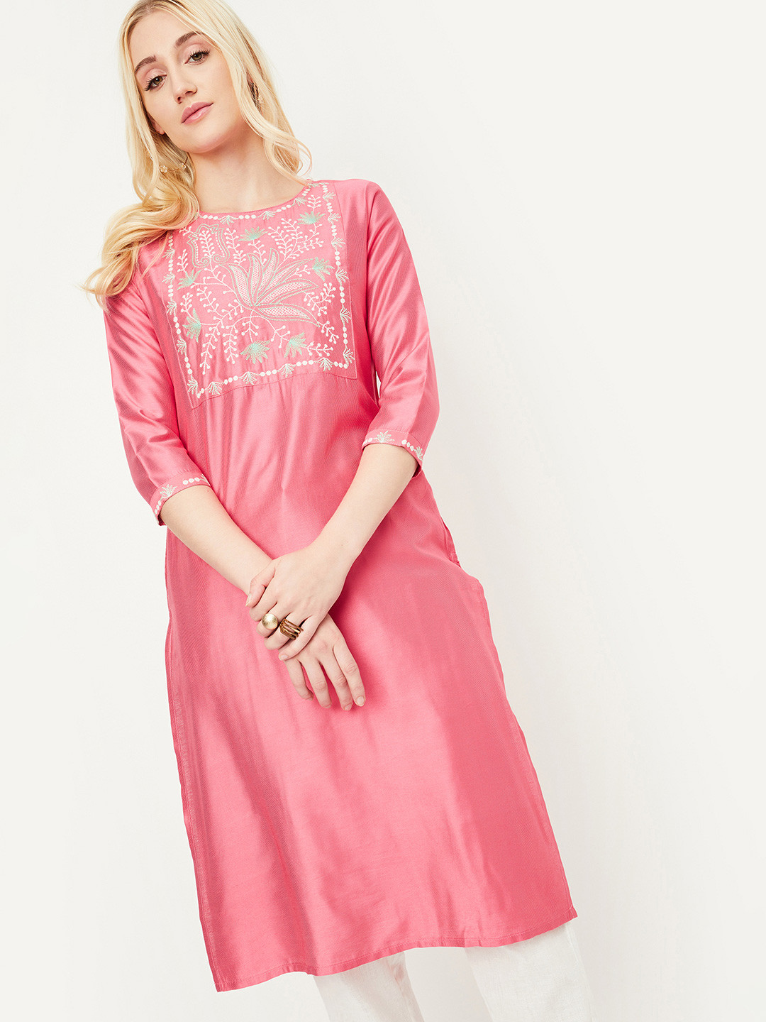

max Women Yoke Design Chikankari Kurta, Orange