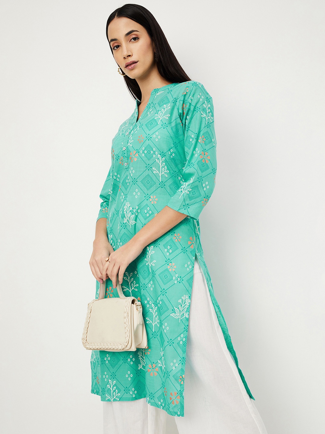 

max Women Printed Kurta, Blue
