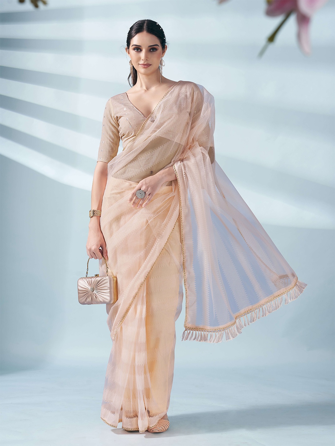 

Tikhi Imli Woven Design Sequinned Net Ready to Wear Saree, Peach