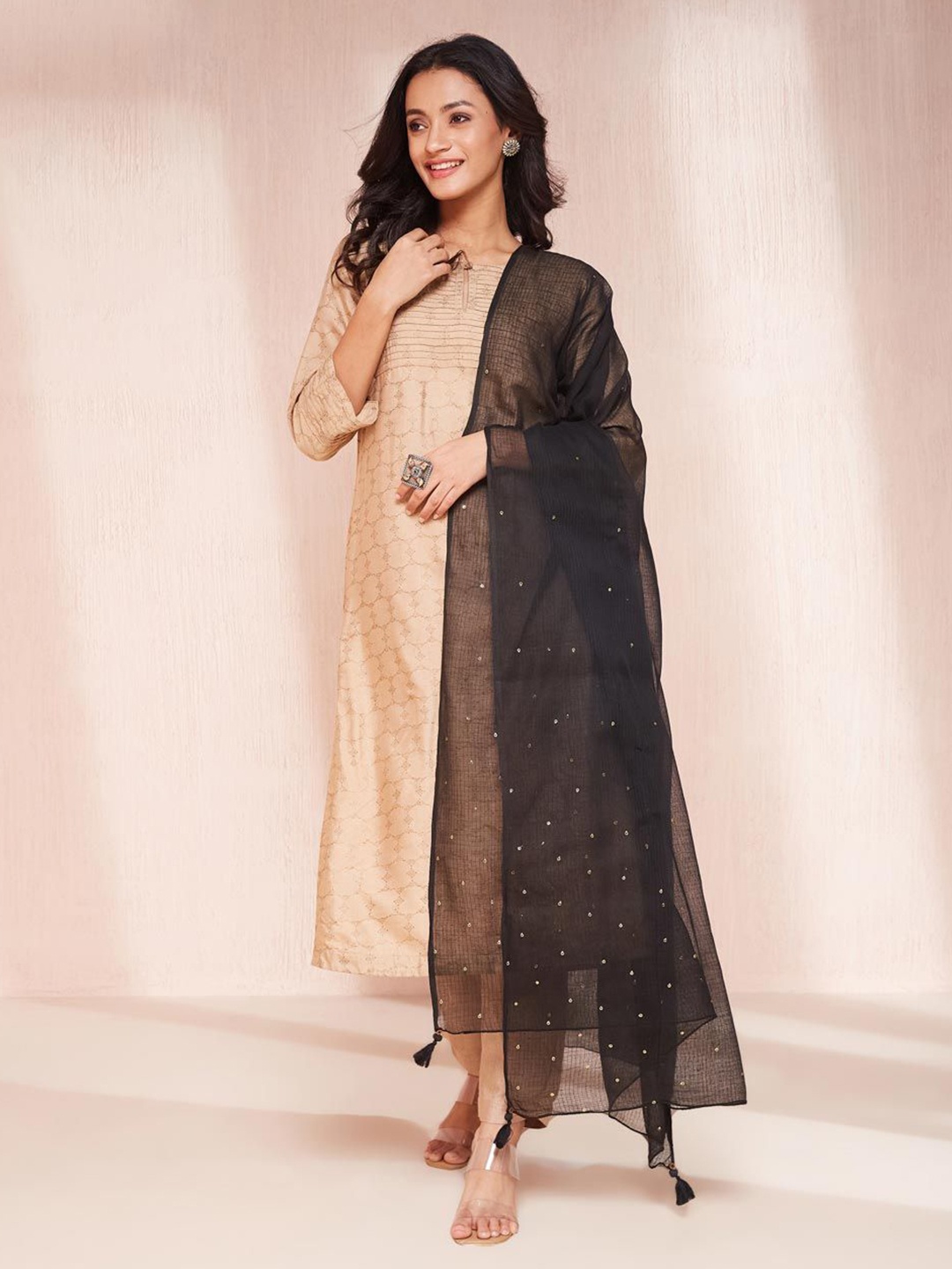 

Fabindia Woven Design Cotton Silk Dupatta, Black
