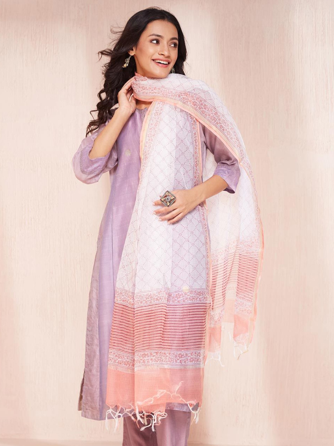 

Fabindia Printed Cotton Silk Dupatta, Pink