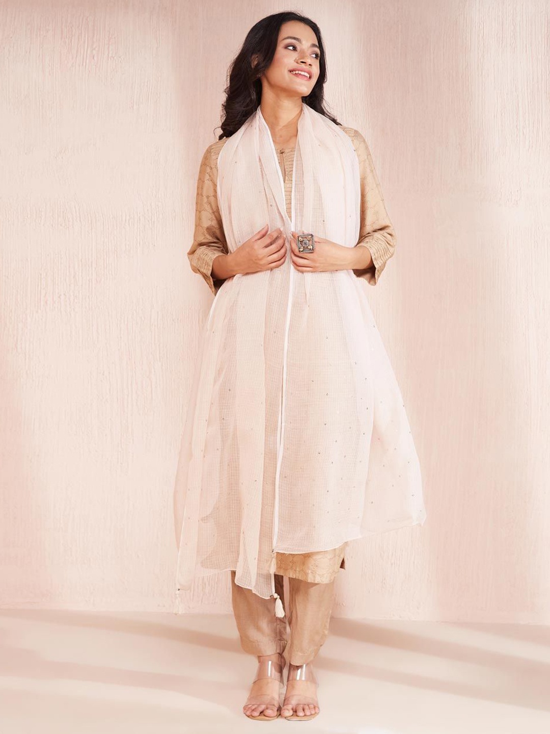 

Fabindia Woven Design Cotton Silk Dupatta, Off white