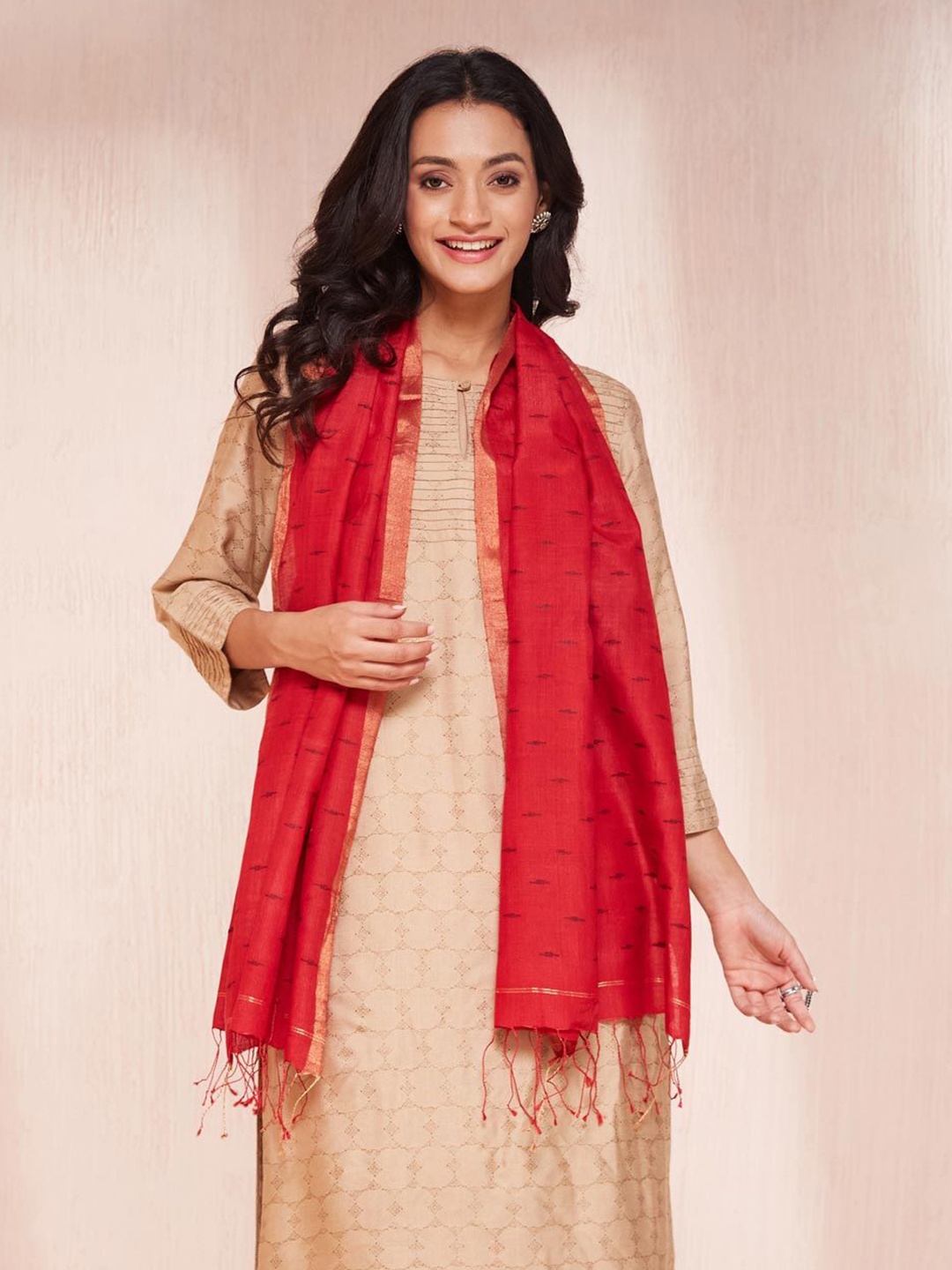 

Fabindia Women Woven Design Stole, Red