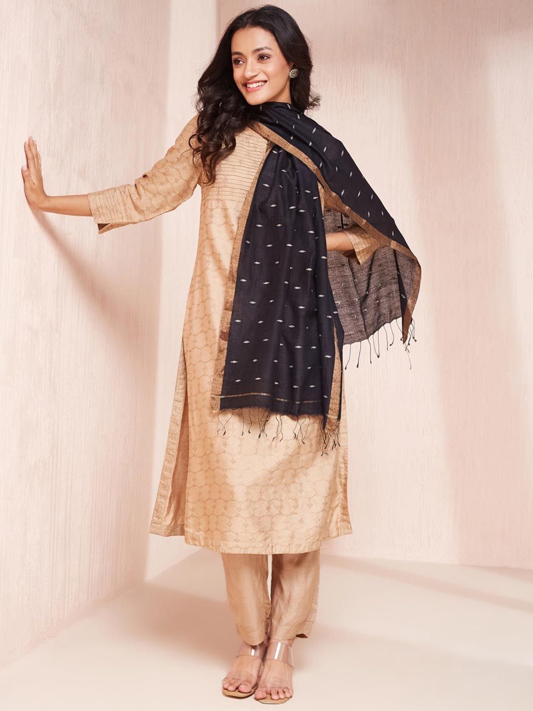 

Fabindia Women Woven Design Stole, Black