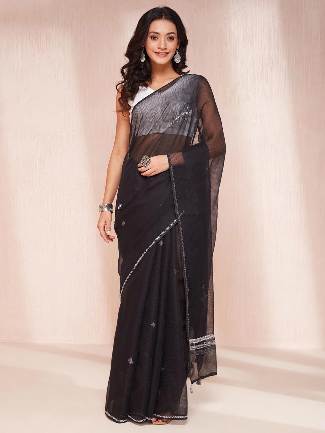 

Fabindia Beads and Stones Silk Cotton Saree, Black