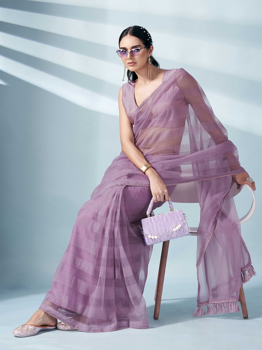 

Tikhi Imli Woven Design Net Ready to Wear Saree, Lavender