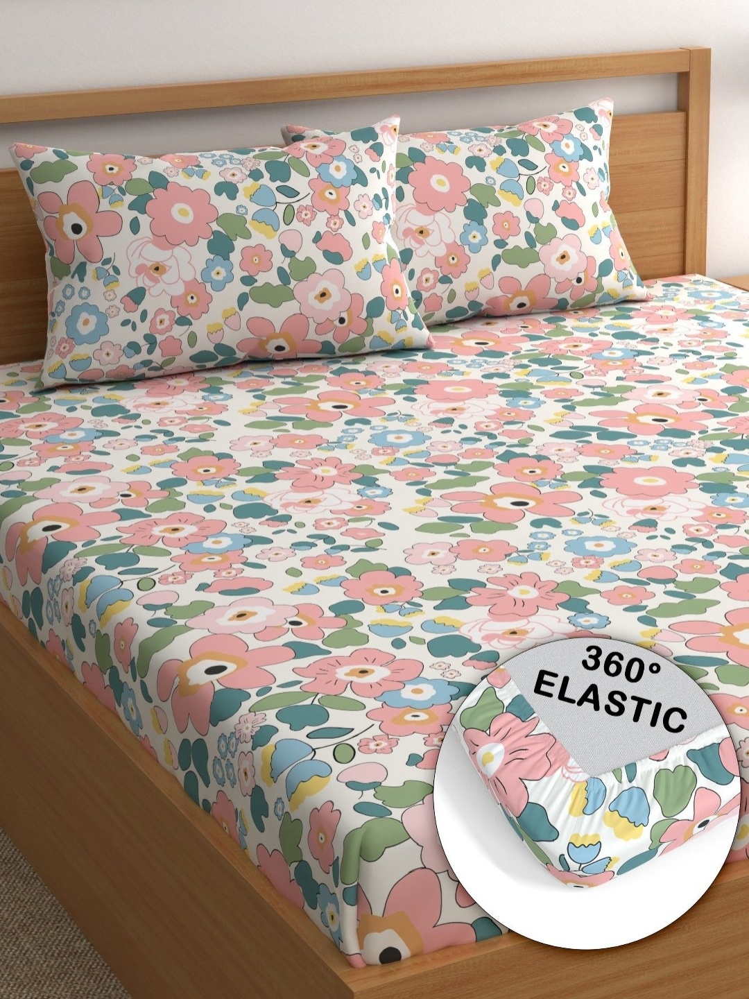 

CG HOMES Pink & White Floral 160 TC Queen Bedsheet with 2 Pillow Covers