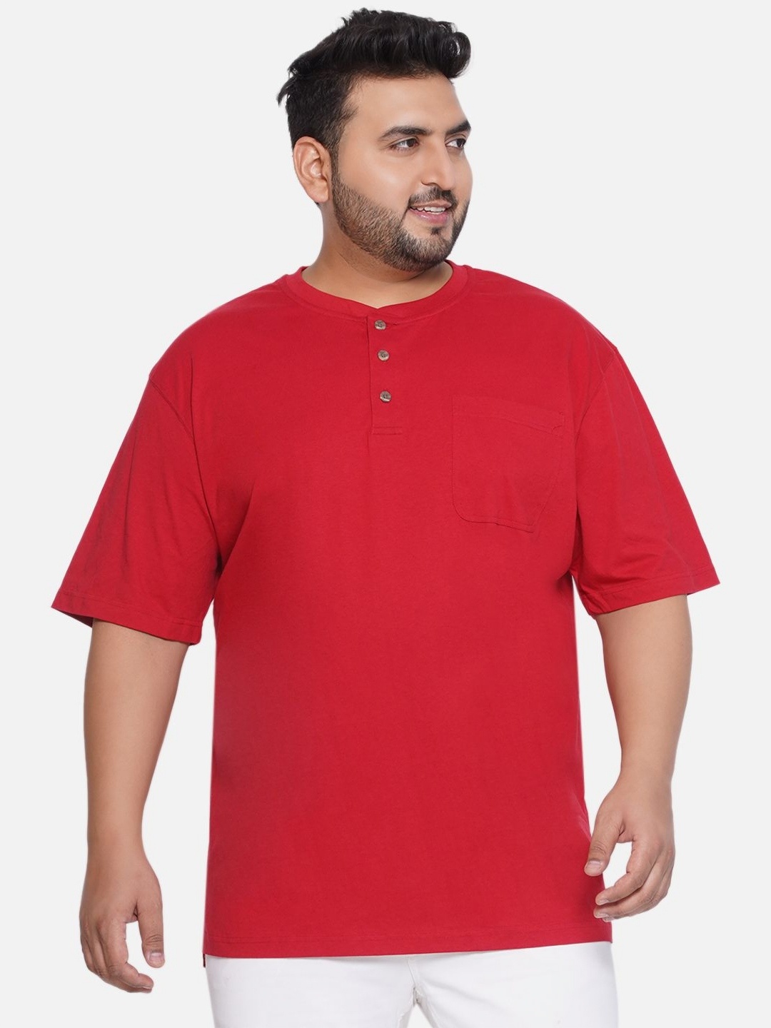 

Santonio Men Henley Neck Pockets T-shirt, Red