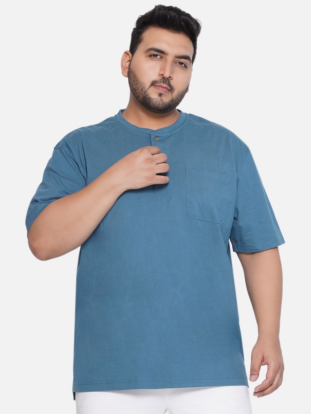 

Santonio Men Plus Size Drop-Shoulder Sleeves Applique T-shirt, Blue