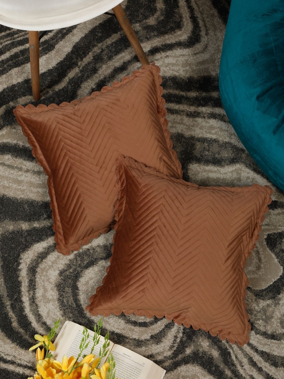 

HOSTA HOMES Rust Set of 2 Velvet Square Cushion Covers