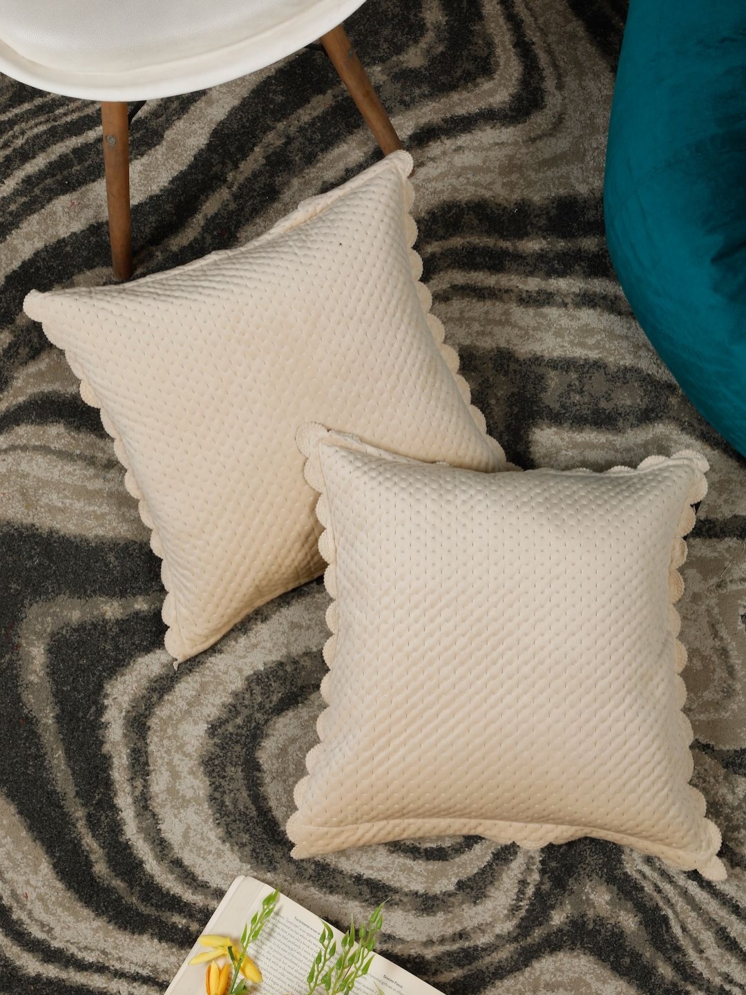 

HOSTA HOMES Cream-Coloured Set of 2 Velvet Square Cushion Covers