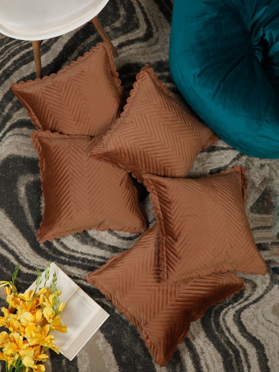 

HOSTA HOMES Rust Set of 5 Velvet Square Cushion Covers