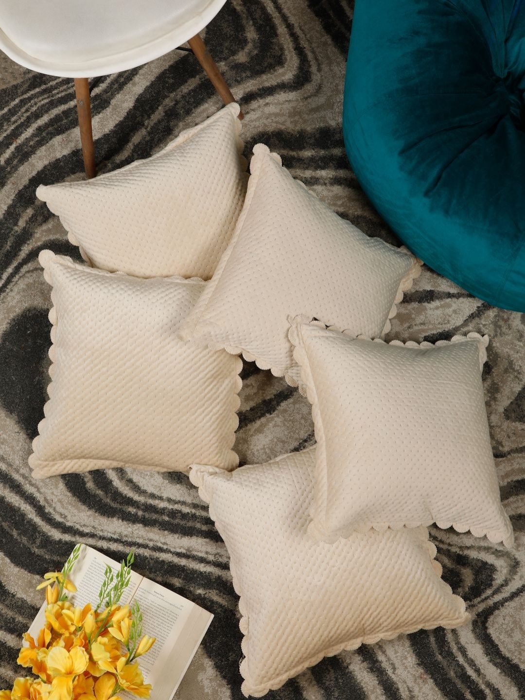 

HOSTA HOMES Cream-Coloured Set of 5 Velvet Square Cushion Covers