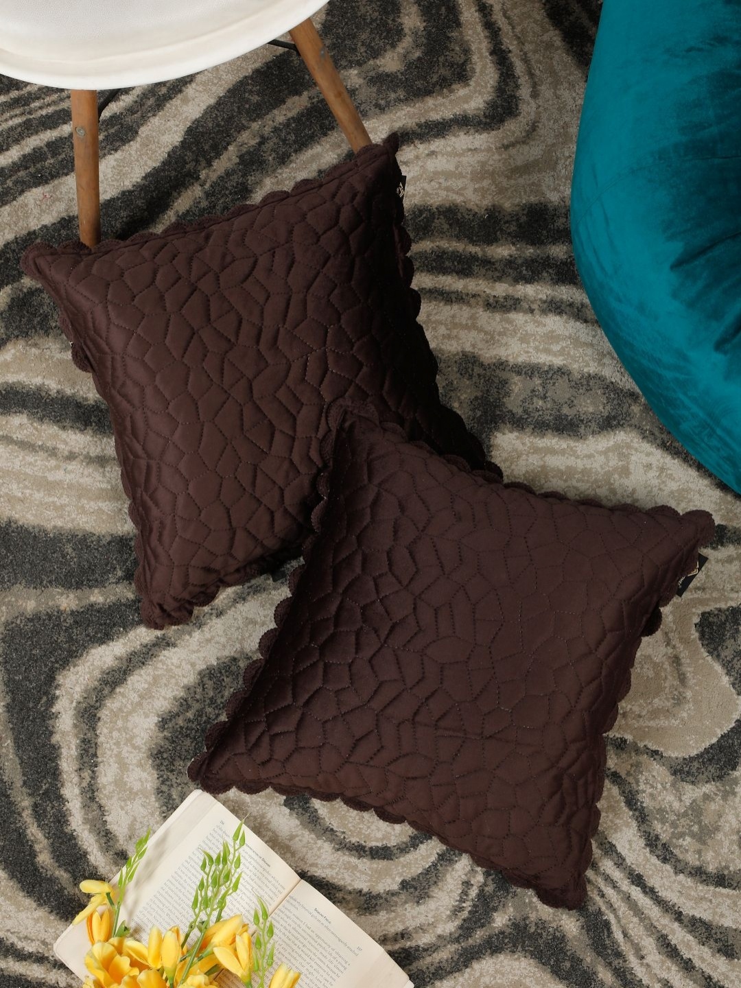 

HOSTA HOMES Brown Set of 2 Velvet Square Cushion Covers