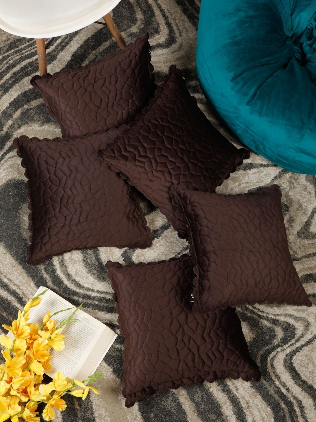 

HOSTA HOMES Brown Set of 5 Velvet Square Cushion Covers