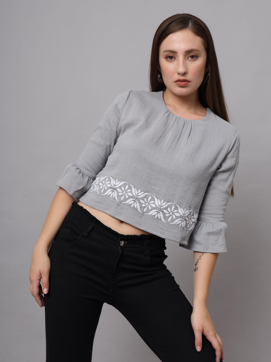 

CHARMGAL Cotton Crop Top, Grey