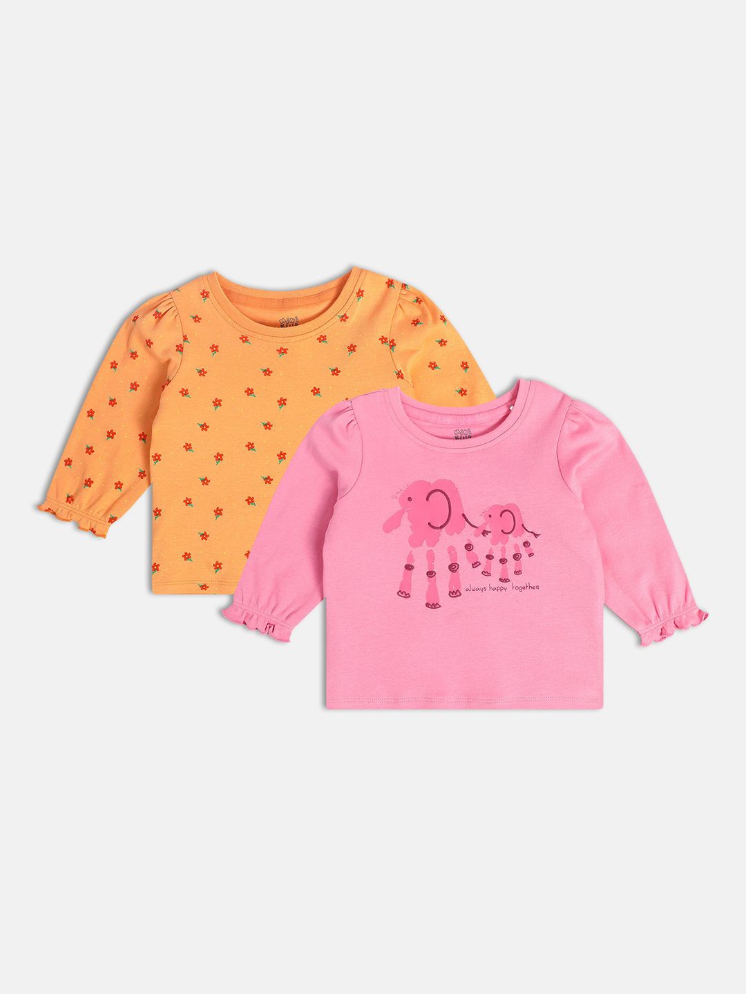 

MINI KLUB Print Puff Sleeve Cotton Top, Orange