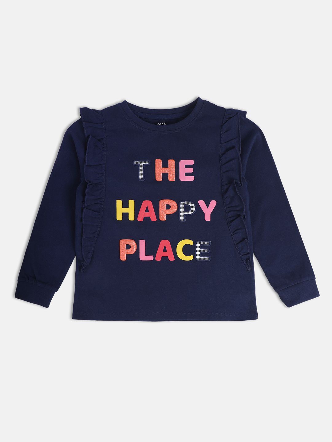 

MINI KLUB Print Puff Sleeve Cotton Top, Navy blue