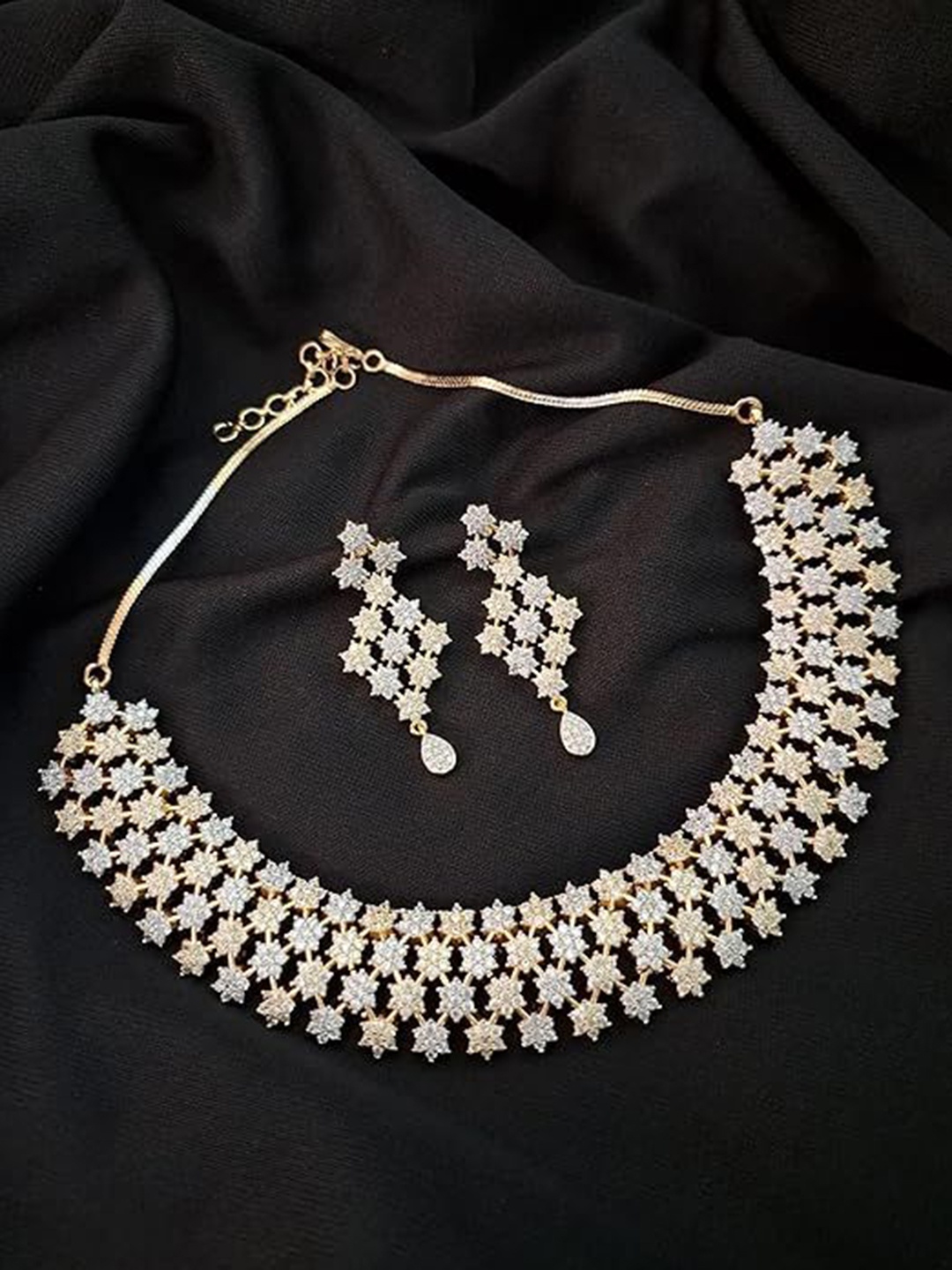 

Zevarly Gold-Plated CZ Stone Studded Jewellery Set