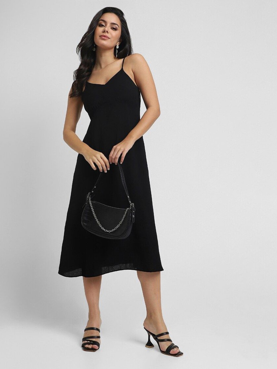 

FOREVER 21 Fit & Flare Midi Dress, Black