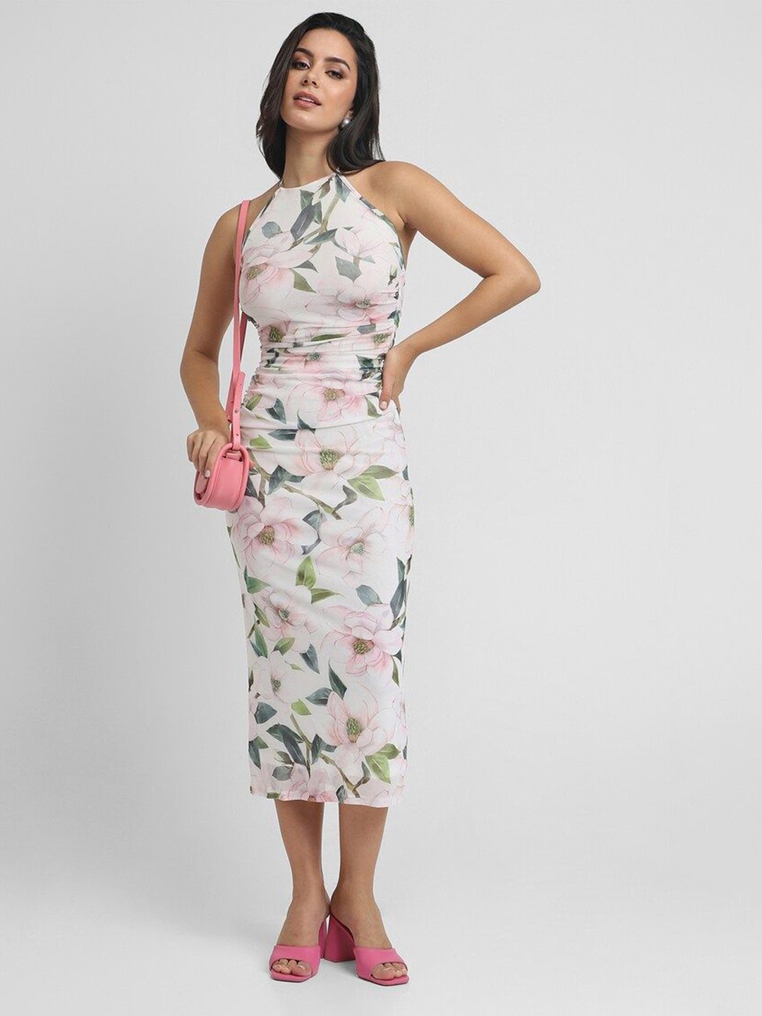 

FOREVER 21 Floral Print Sheath Midi Dress, White