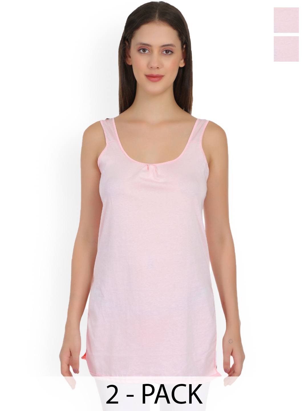 

SELFCARE 2-Pcs Non-Padded Cotton Longline Camisoles, Pink