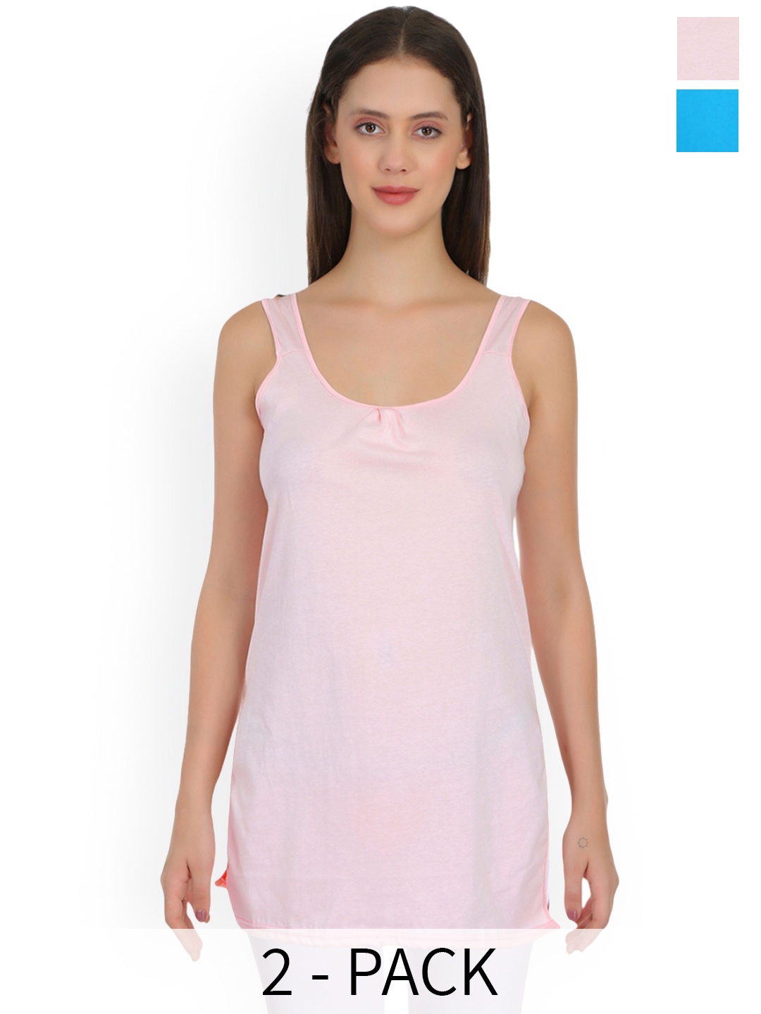 

SELFCARE 2-Pcs Non-Padded Cotton Longline Camisoles, Blue