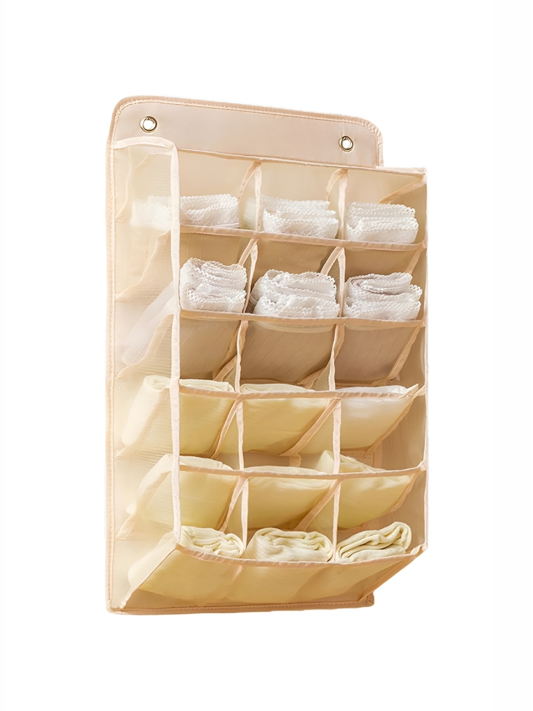 

HOUSE OF QUIRK 15 Mesh Pockets Space-Saving Wardrobe Storage Hanging Bag, Beige