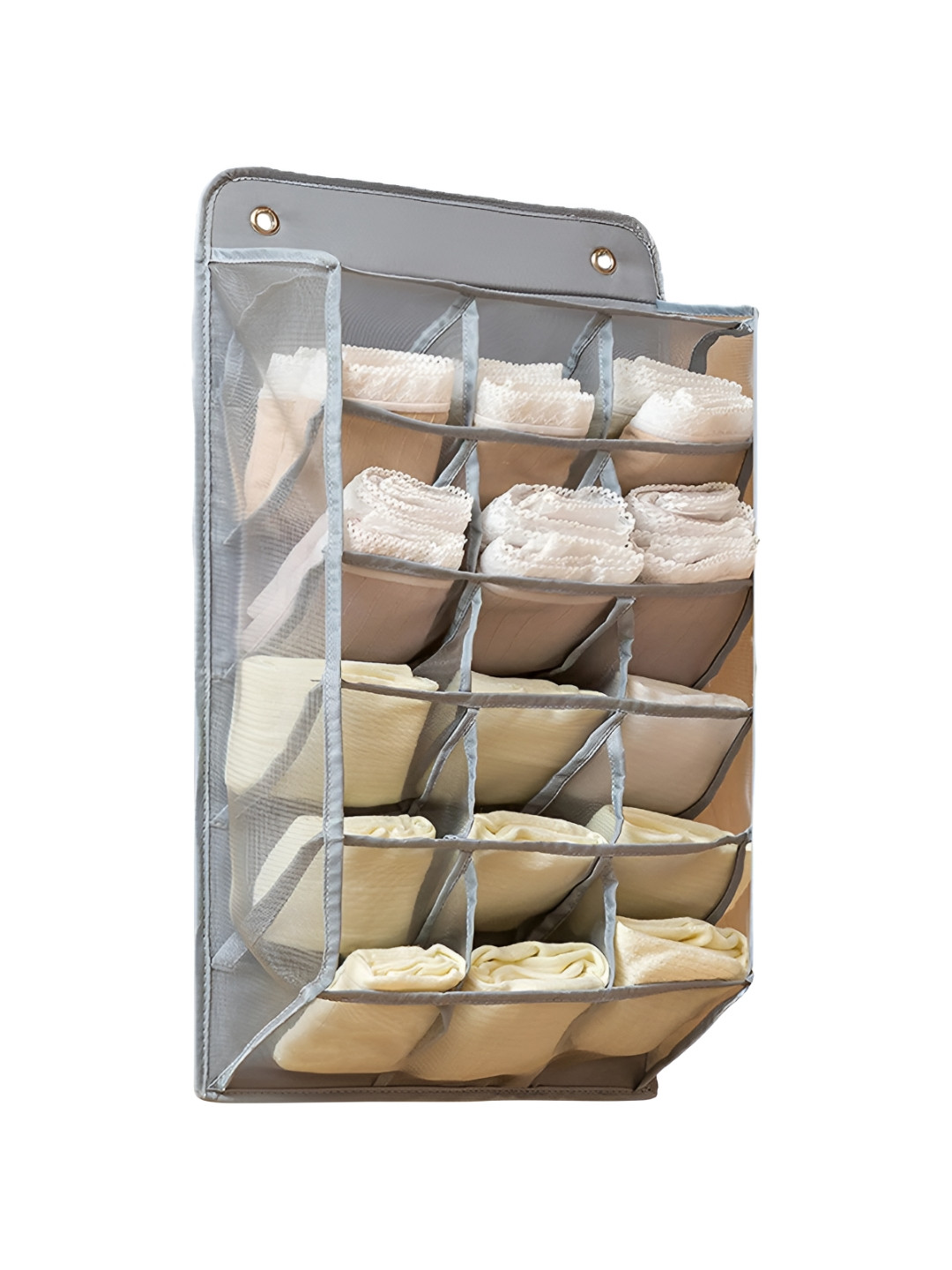 

HOUSE OF QUIRK 15 Mesh Pockets Space Saving Wardrobe Storage Hanging Bag, Grey