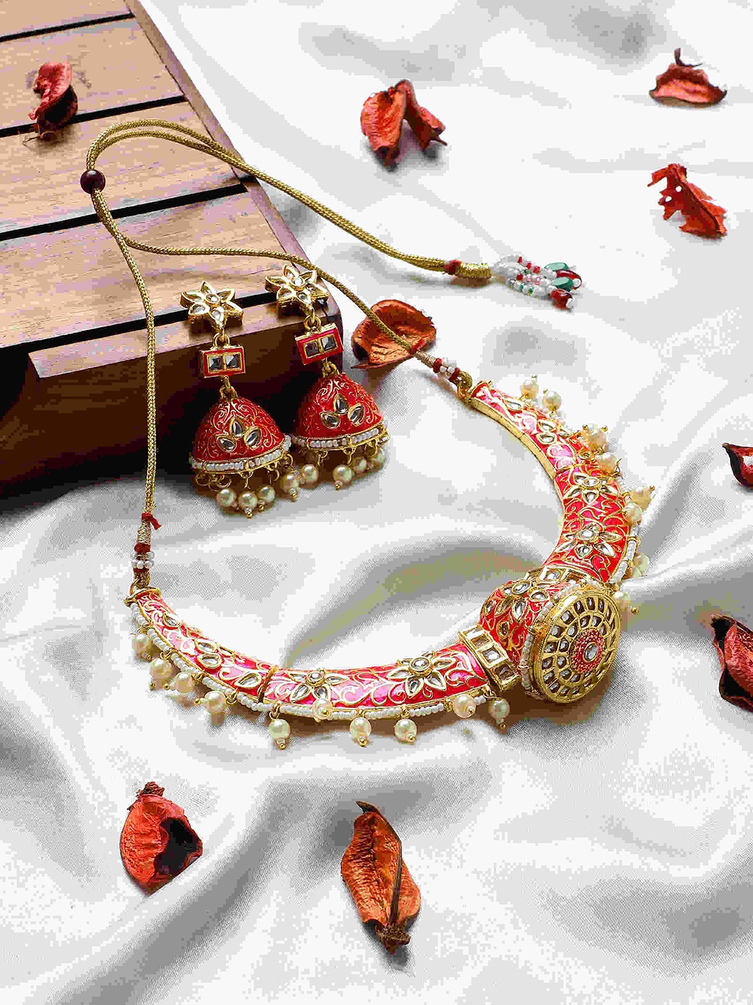

CARDINAL Gold-Plated Stone-Studded & Beaded Jewellery Set